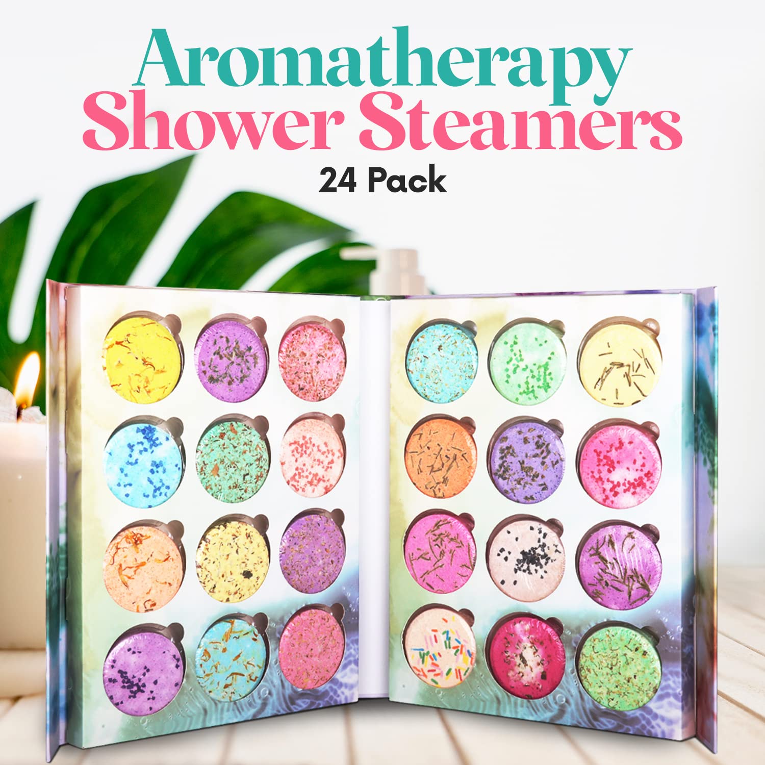 24-Pack Aromatherapy Shower Steamer Tablets with Pure Essential Oils & Sea Salt - Natural Stress Relief Bath Bombs for Relaxation, Spa Gift Set - Perfect for Self-Care, Mother's Day & Holiday Gifts