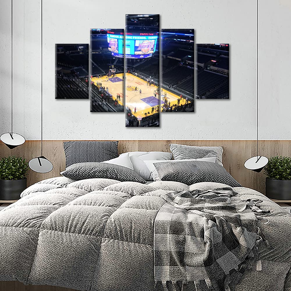 Los Angeles Lakers Basketball Stadium Wall Art - 5 Piece Canvas Print Poster Set | Staples Center Sports Decor | Framed Picture for Boys Bedroom & Man Cave | 60