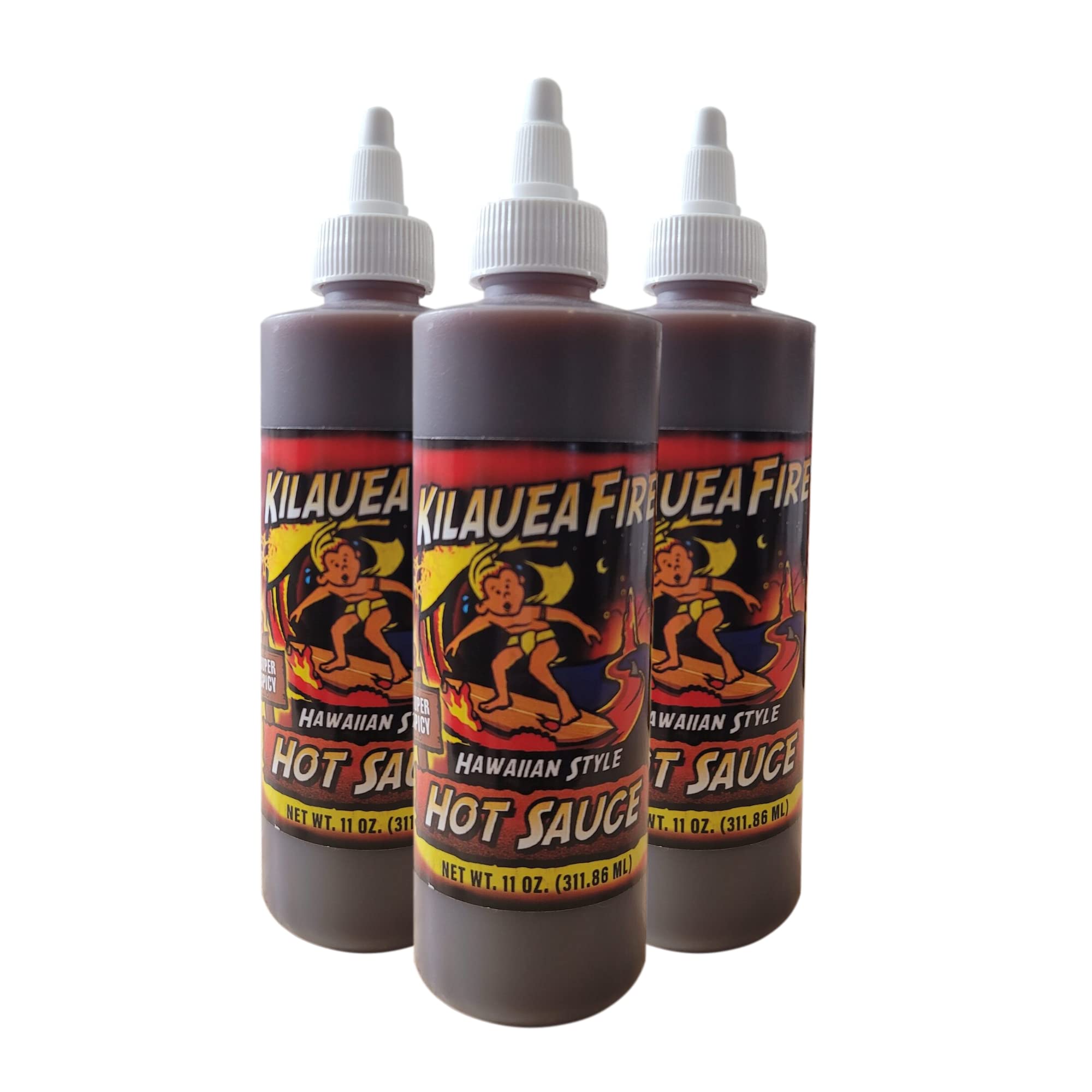 Kilauea Fire Hot Sauce - 11 fl.oz. Bottle (Pack of 3) | Extra Spicy Chili Pepper Sauce for Tacos, Wings & BBQ | Gourmet Hot Sauce for Cooking & Gifts