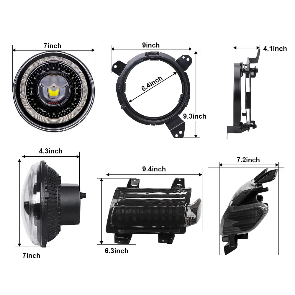 7'' LED Headlights & 9'' Bracket Ring with Fender Turn Signal Lights - Compatible with 2018-2023 Jeep Wrangler JL & Gladiator JT - Off-Road Adventure & Night Driving Upgrade