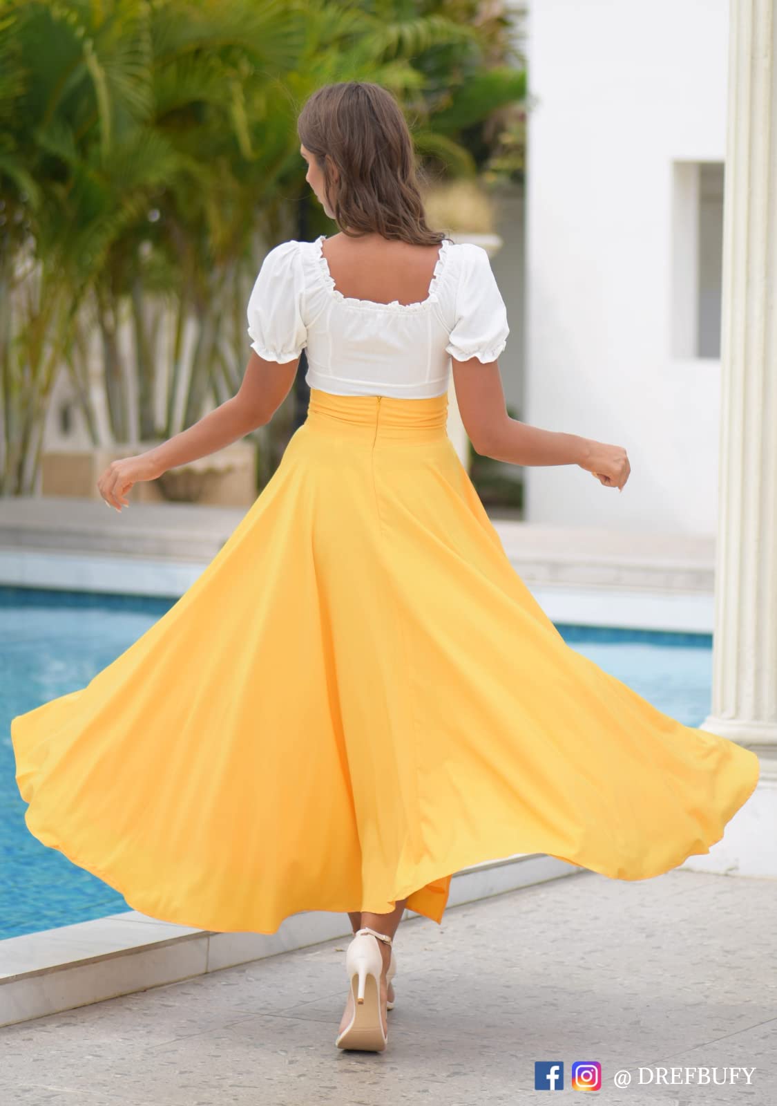 Elegant High Waist Women's Maxi Skirt with Pockets - Flowy Pleated Split Design for Casual Outings, Beach Vacations & Summer Parties