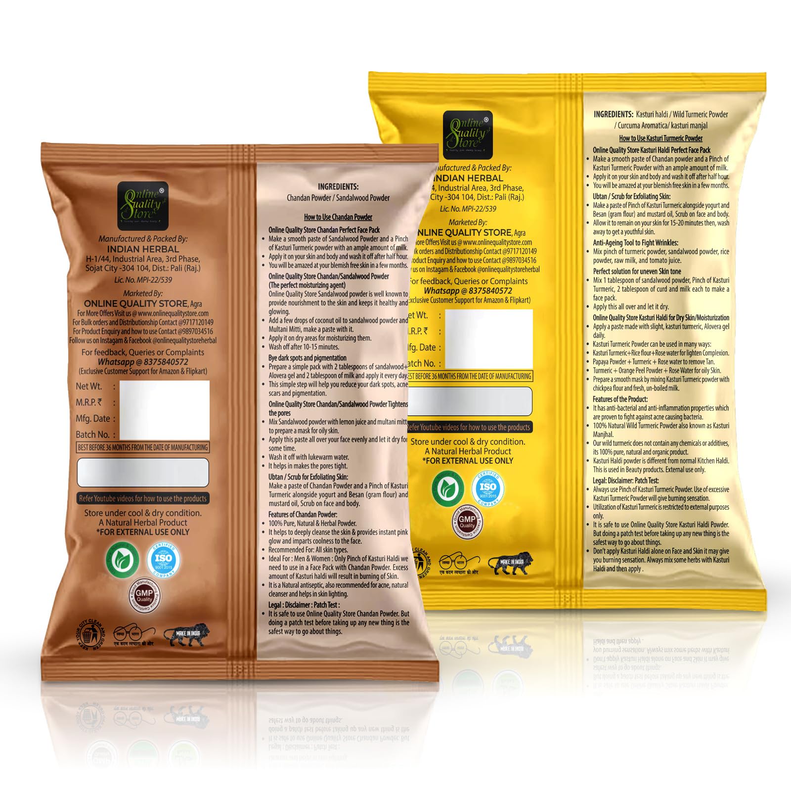Pure Natural Kasturi Turmeric Powder & Sandalwood Powder for Face & Skin Care - 100% Organic Wild Turmeric & Chandan Powder (Pack of 2 x 100g) - Perfect for DIY Face Masks, Brightening Skin & Ayurvedic Beauty Treatments
