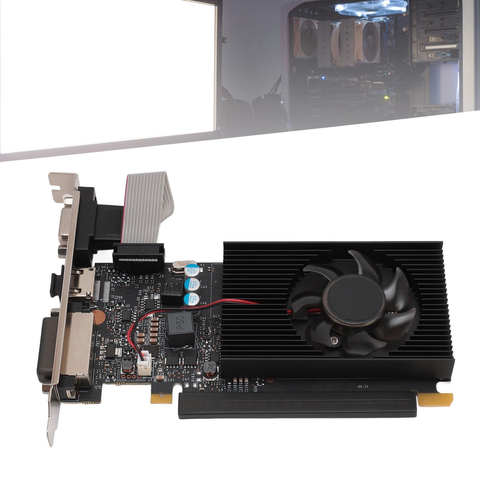 Tosuny GT710 2GB DDR3 64bit PCIe 2.0 Graphics Card - 954/1334MHz, HDMI/DVI/VGA Outputs, Silent Fan for PC Gaming & Office Use | Perfect for 4K Video Playback, Multi-Monitor Setup & Light Gaming