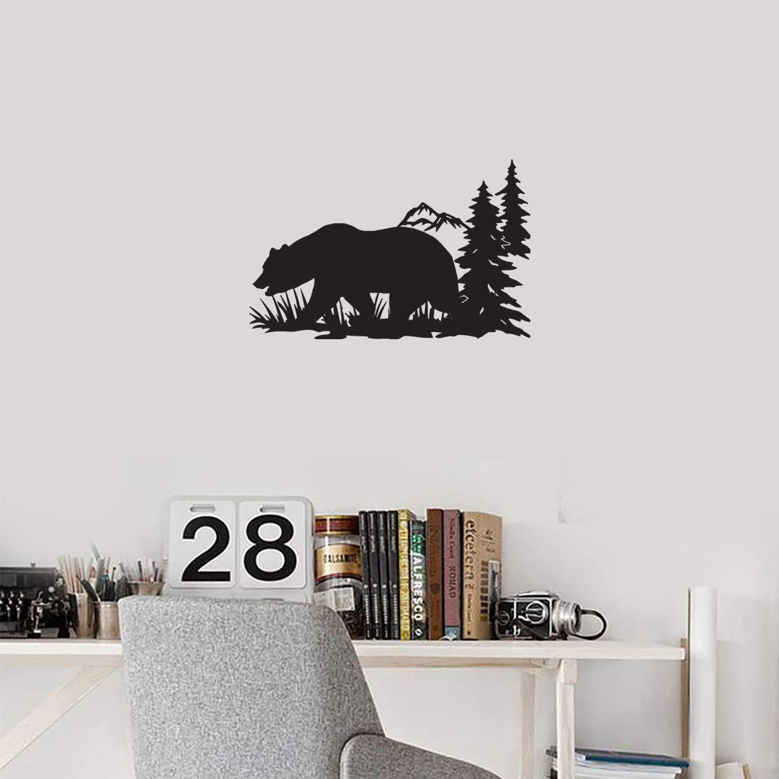 Premium Waterproof Vinyl Decal Stickers - Bear Hunting Forest Design (Black, Set of 2) for Laptop, Phone, Helmet, Car Bumper, Mug, Cup, Door & Wall Decoration - Perfect for Outdoor Enthusiasts & Nature Lovers