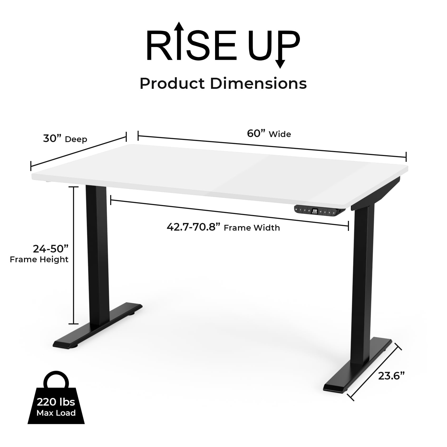 Rise UP Electric Standing Desk - 60x30 Inches Adjustable Height Wooden White Desk with Dual Motor, Large Sit Stand Desk for Home Office | Perfect for Ergonomic Workspace & Productivity Boost