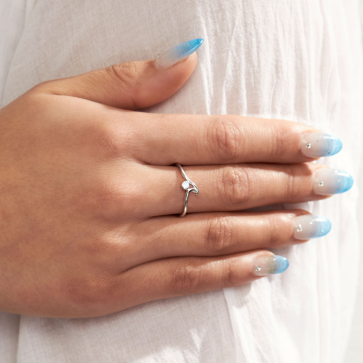 Dainty Ripple Moonstone Ring - Elegant Sterling Silver Jewelry for Women | Perfect for Weddings, Date Nights & Everyday Wear