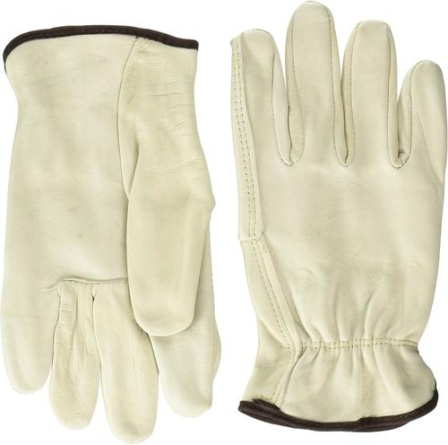 12-Pair Cowhide Grain Leather Work Gloves - Durable Safety Gloves for Driving, Construction & Outdoor Use (Size Large)