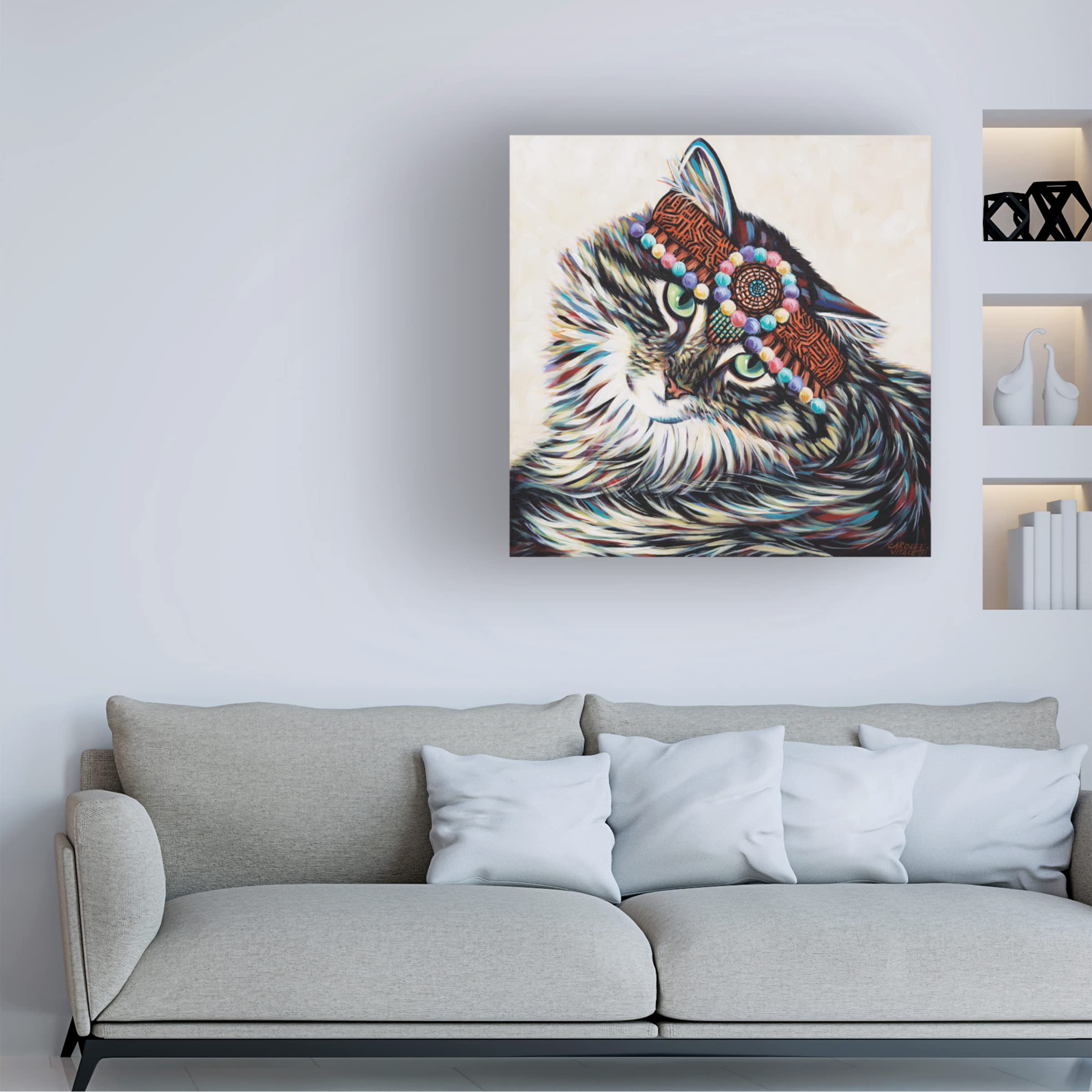 Trademark Fine Art 'Hippie Cat I' Canvas Wall Art by Carolee Vitaletti - Vibrant Bohemian Cat Painting for Living Room, Bedroom & Office Decor