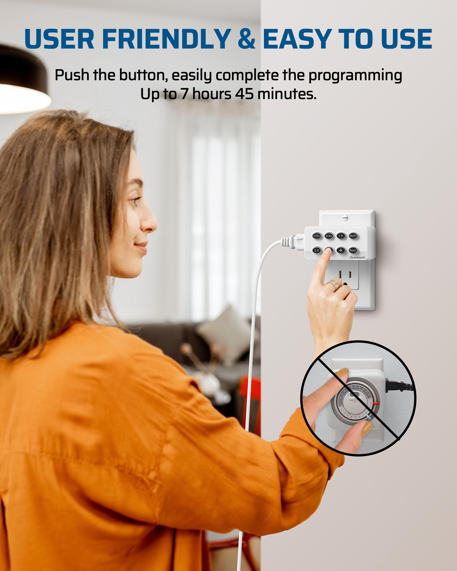 DEWENWILS 2-Pack Countdown Timer with Polarized Outlet - Repeat Function, LED Backlit Buttons, Compact Design for Phone Chargers, Christmas Lights & Hot Irons | UL Listed | Perfect for Home, Office & Travel Use