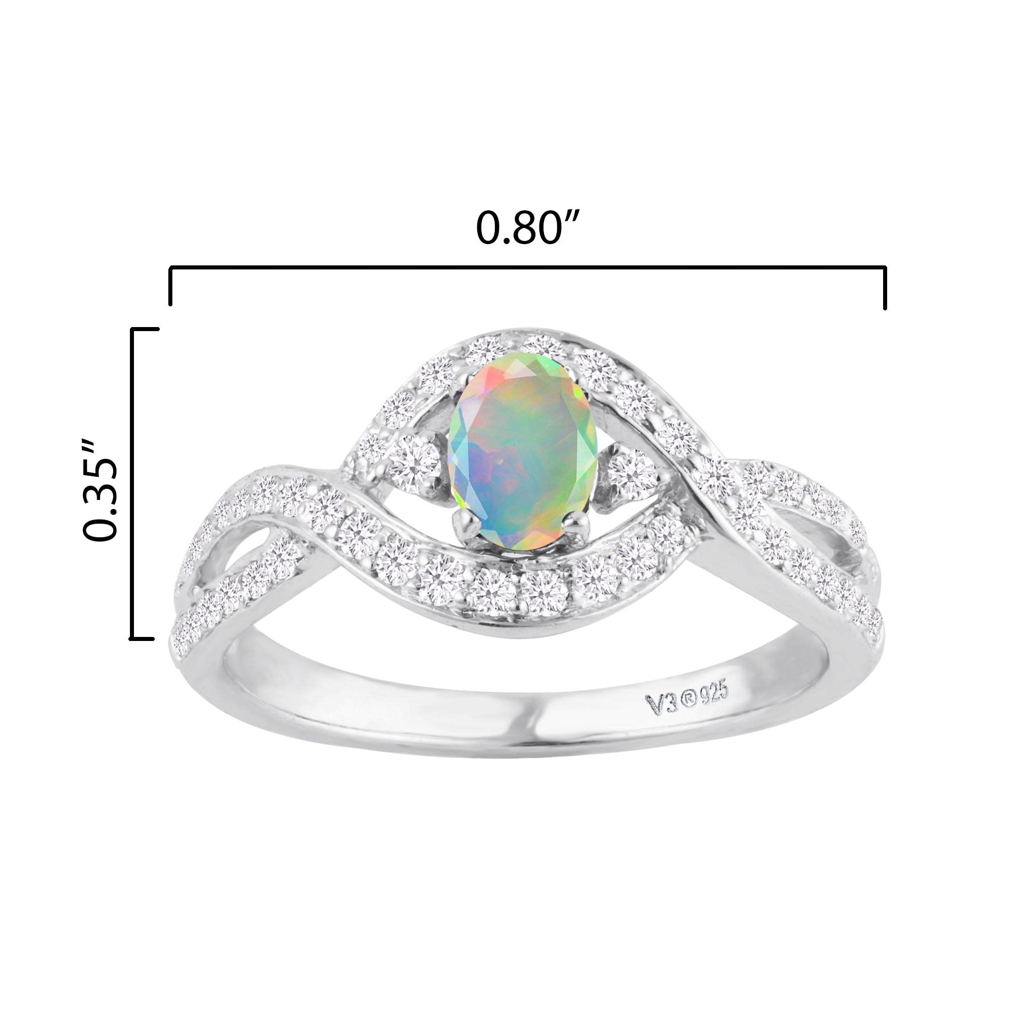 Exquisite Sterling Silver Engagement Ring with Natural Ethiopian Opal & White Zircon - Perfect for Proposals, Anniversaries & Special Occasions