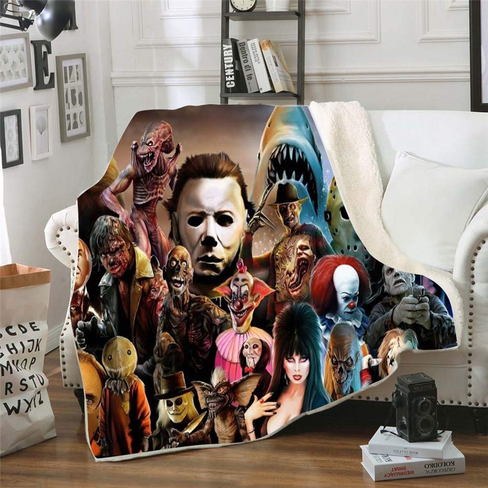 YOURALL Horror Movie Characters Fleece Blanket - Soft Microfiber Cozy Throw Blanket for Couch, Bed, Sofa | Lightweight Warm Blanket for Movie Nights, Halloween Decor, Gift Idea & Home Decor