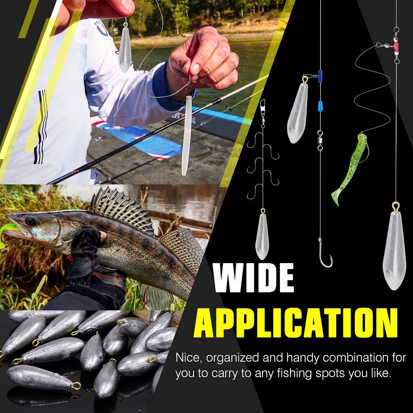 AMYSPORTS Drop Shot Fishing Weights Kit - Lead Sinkers for Bass & Freshwater Fishing | Removable Saltwater Streamlined Weights for Casting | Perfect for River, Lake & Ocean Fishing