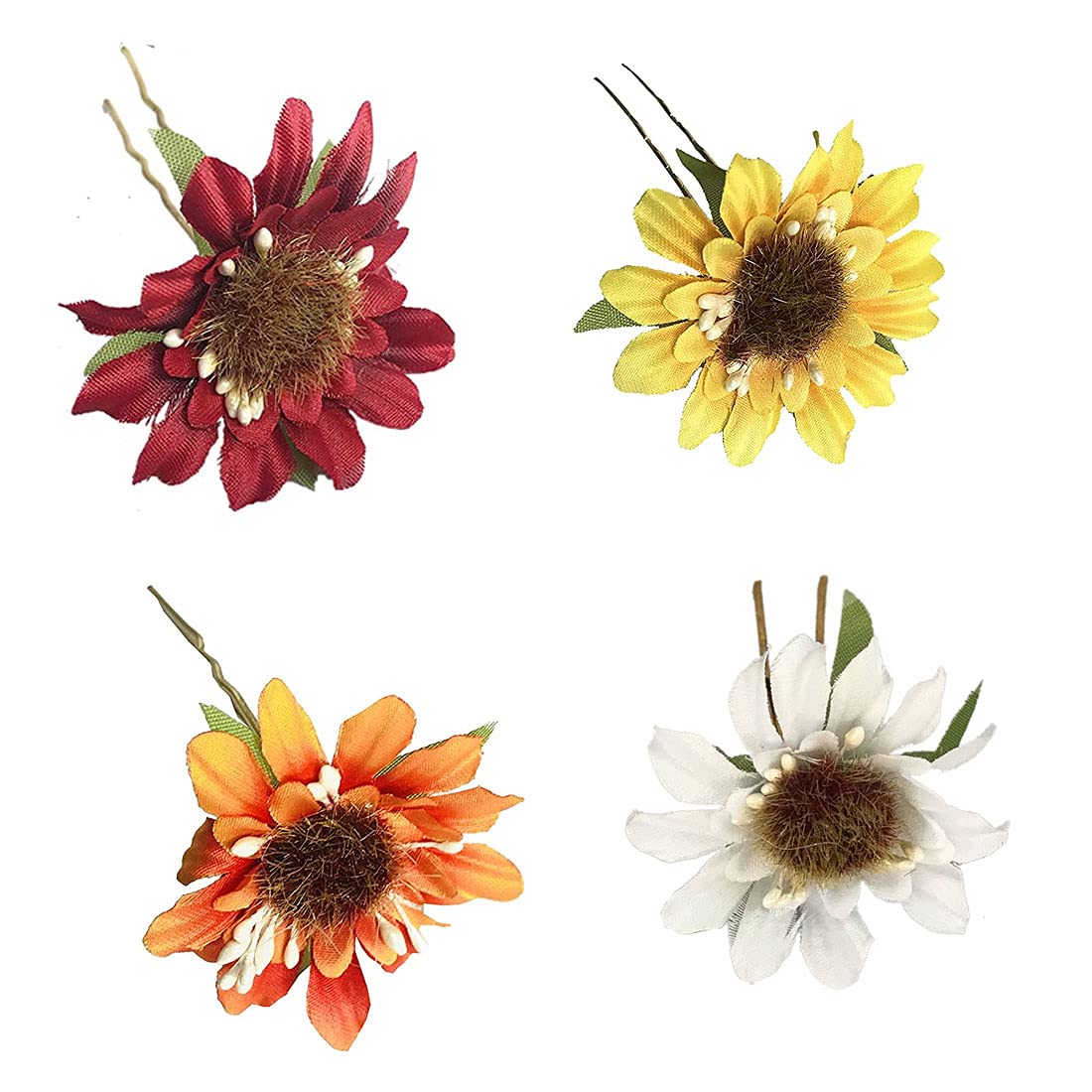 AROOMAN™ Artificial Flower Juda Hair Pins for Girls - 4 Pack Multicolor Hair Accessories for Weddings, Parties & Everyday Styling
