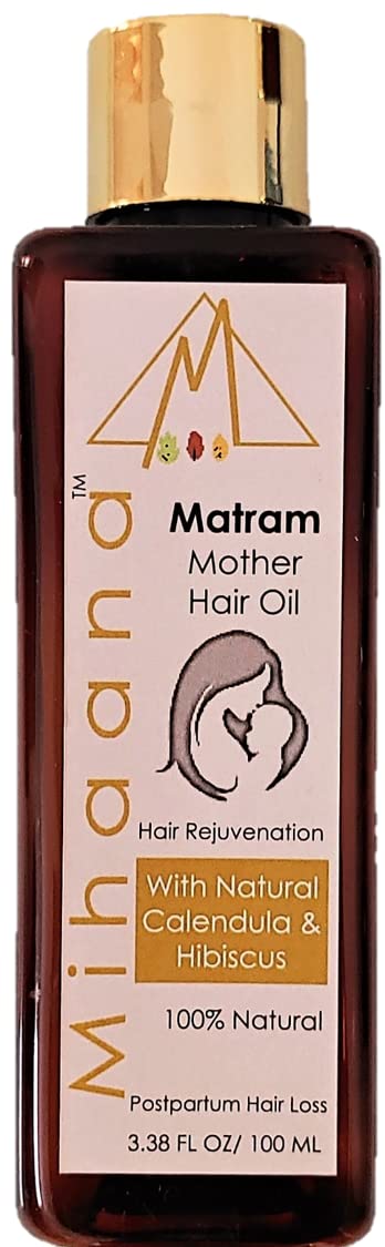 Mihaana Matram Mother Hair Oil for Postpartum Hair Loss Control - Dry Hair Treatment with Calendula & Hibiscus Extracts - 100ml Hair Strengthening Oil for New Moms - Perfect for Post-Pregnancy Hair Care Routine