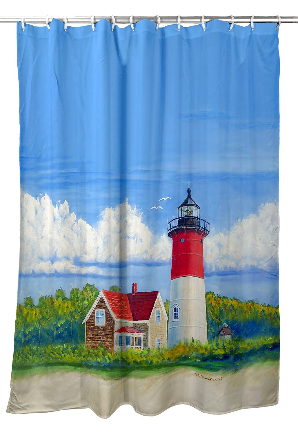 Betsy Drake Nauset Lighthouse MA Coastal Themed Bathroom Shower Curtain - Perfect for Beach House Decor & Nautical Bathroom Design