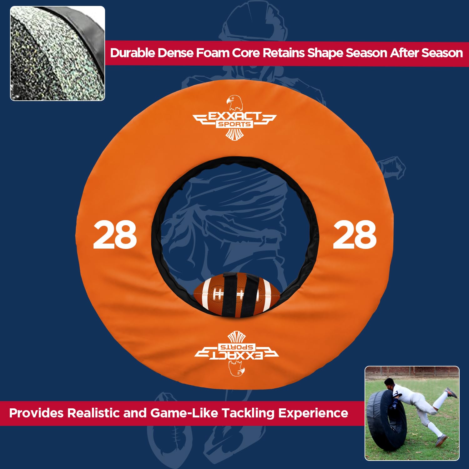 Exxact Sports Football Tackle Wheel & Dummy Set - 28, 36, 40, 48 Inch Football Training Equipment with Adjustable Straps for Youth & Adult Players - Perfect for Solo Drills, Team Practices & Tackling Technique Improvement