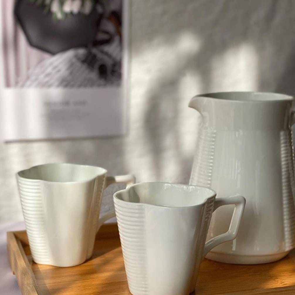Cabilock White Ceramic Pitcher with Lid - 550ML Farmhouse Style Porcelain Water Pitcher for Serving, Kitchen Utensil Holder & Decorative Vase - Perfect for Iced Tea, Lemonade, Milk & Home Decor