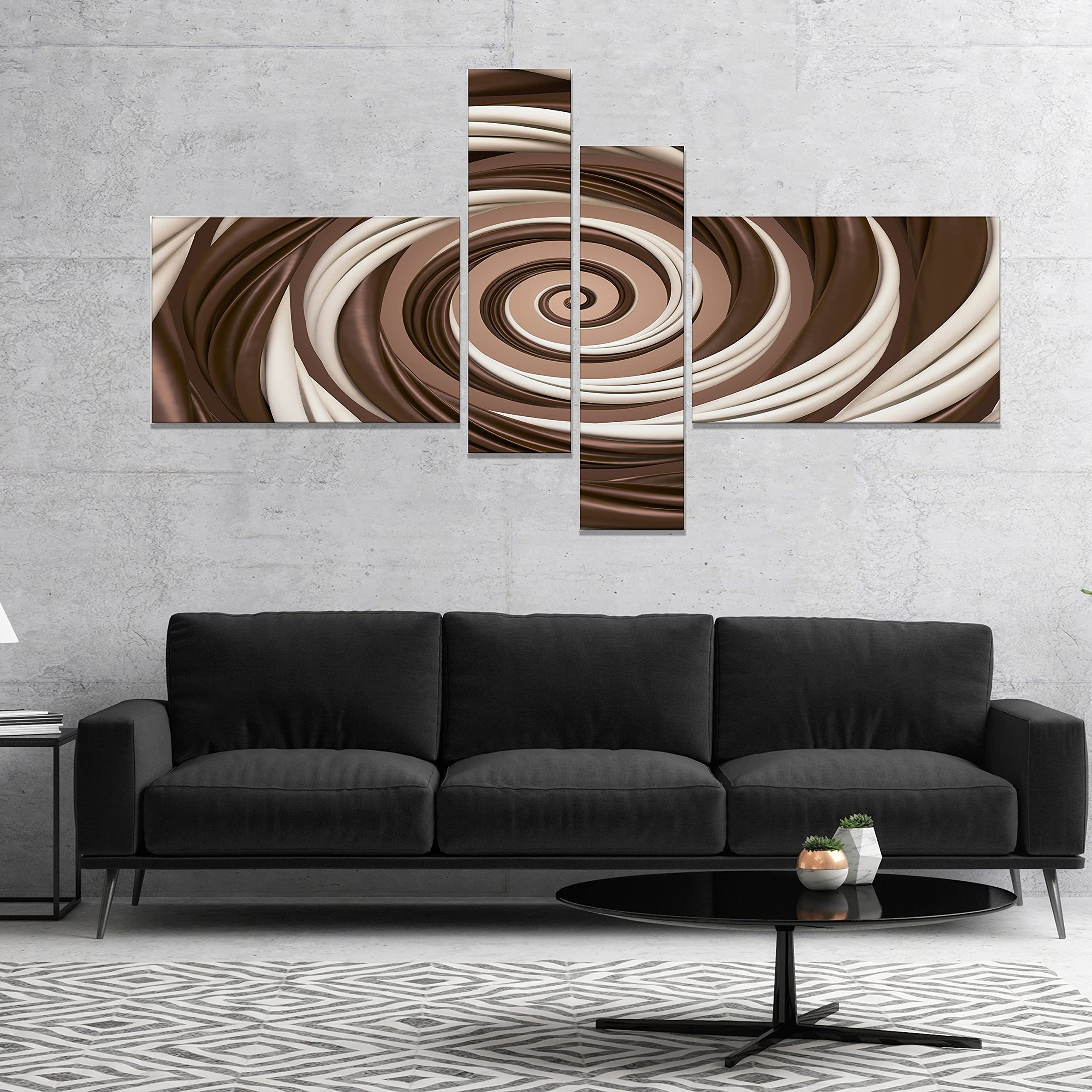Abstract Canvas Wall Art Print - Chocolate & Milk Candy Spiral Design - 60x32 Inches 4-Panel Modern Home Decor for Living Room, Bedroom & Office
