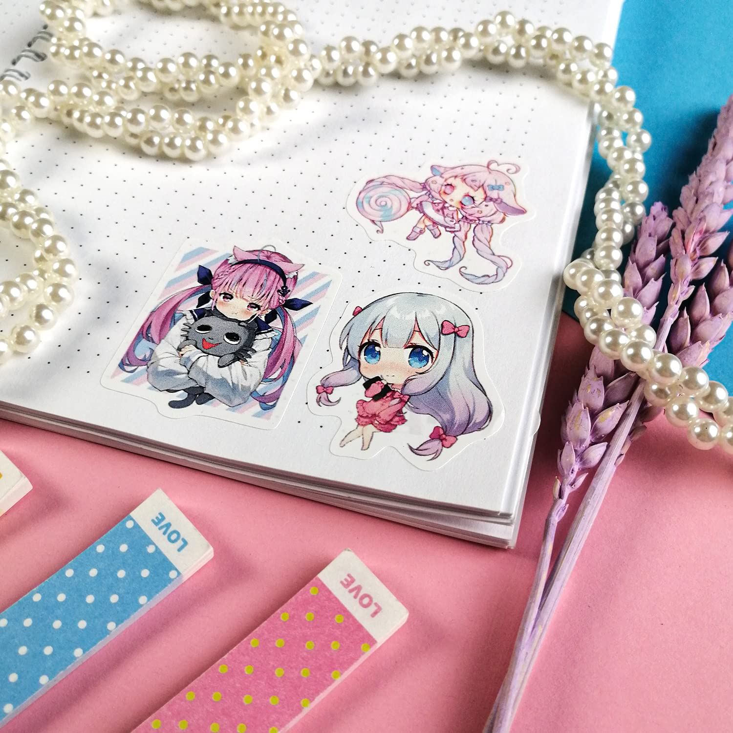 BulbaCraft Kawaii Anime Girl Stickers Set - Cute Japanese Cartoon Decals for Water Bottles, Laptops, Journals & Scrapbooks - Pink Manga Stickers for Teens & Adults - Perfect for DIY Crafts, School Supplies & Gift Giving