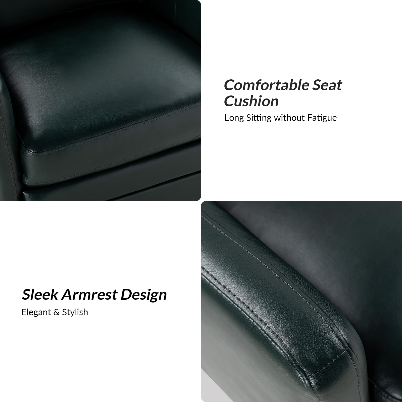 Modern Leather Swivel Barrel Chair with Removable Pillow - Accent Armchair for Living Room, Home Office & Lounge - HULALA HOME Comfortable Seating Furniture