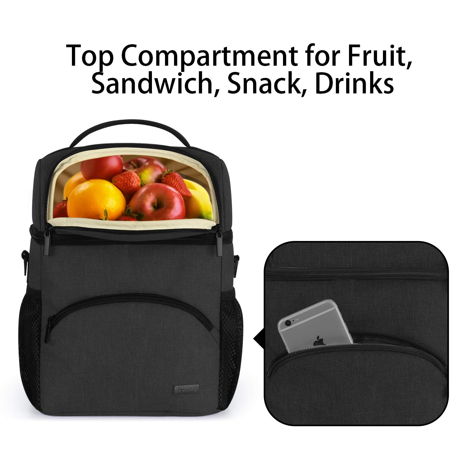 Teamoy Double Layer Insulated Breastmilk Cooler Bag with Ice Pack - Travel Baby Bottle Tote for Up to 6 Large 9oz Bottles, Black - Perfect for Daycare, Work, and On-the-Go Moms
