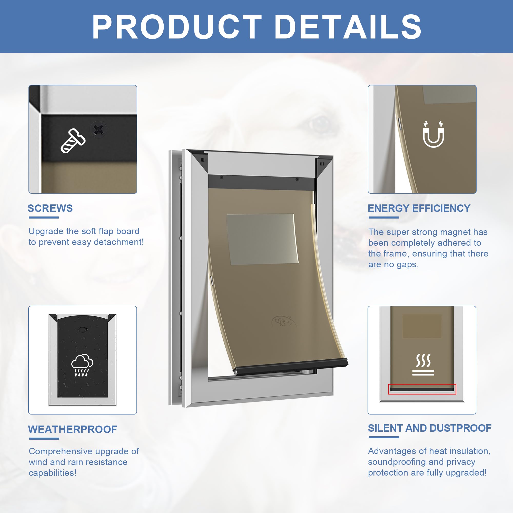 MAVRICFLEX Heavy Duty Dog Door - Double Sliding Lock Panel, Energy Efficient Rugged Aluminum Pet Door for Large Dogs Up to 40lbs - Easy Installation with Magnetic Flap - Perfect for Backyard, Patio & Indoor Use