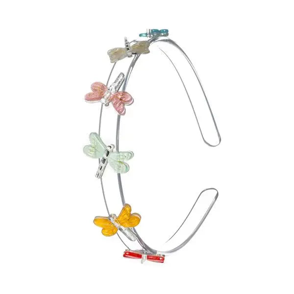 Pastel Satin Dragonfly Headband with Lilies & Roses - Elegant Hair Accessory for Weddings, Parties & Special Occasions