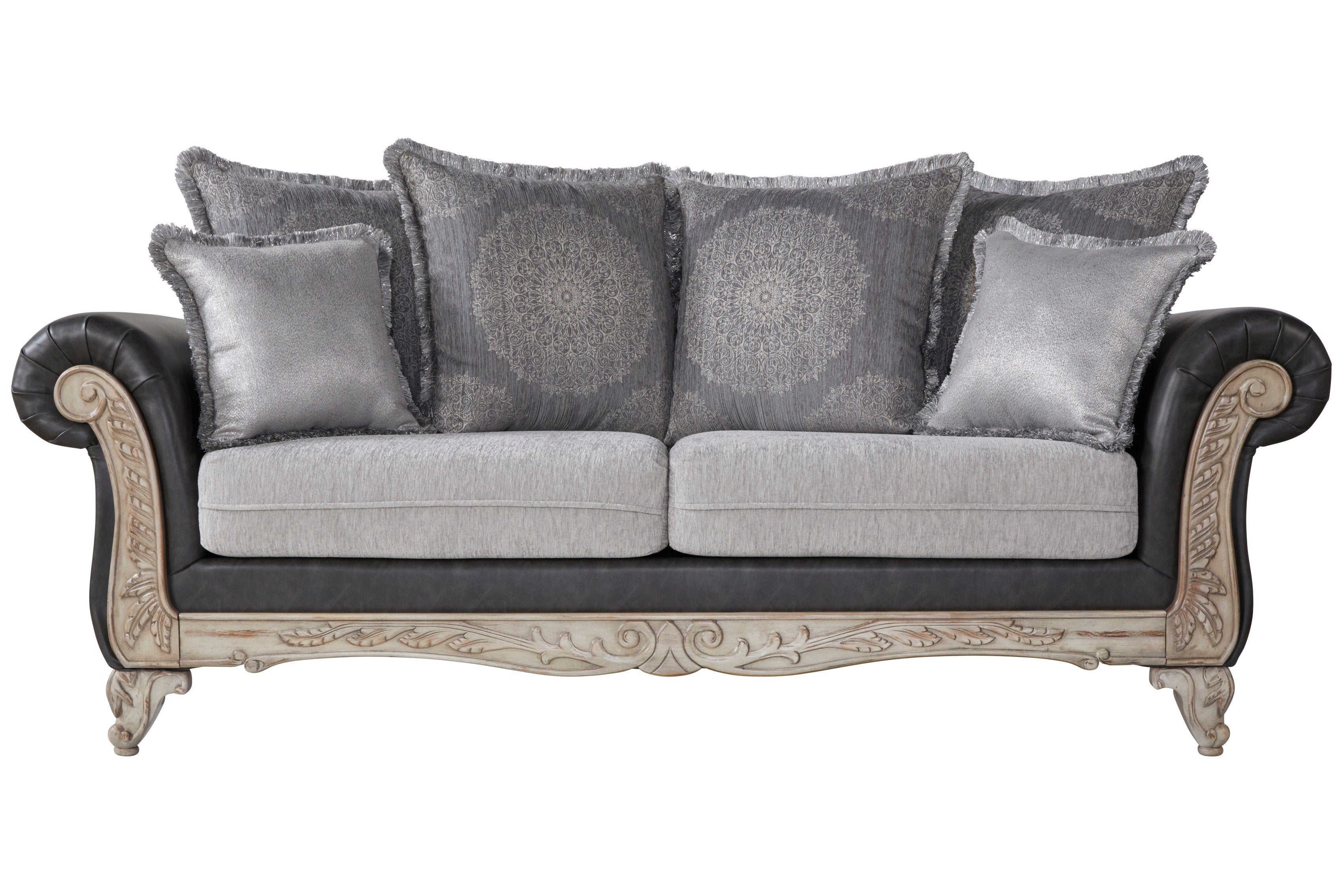 San Marino 2-Tone Fabric and Wooden Frame Sofa in Gray - Modern Living Room Furniture for Small Spaces and Apartments