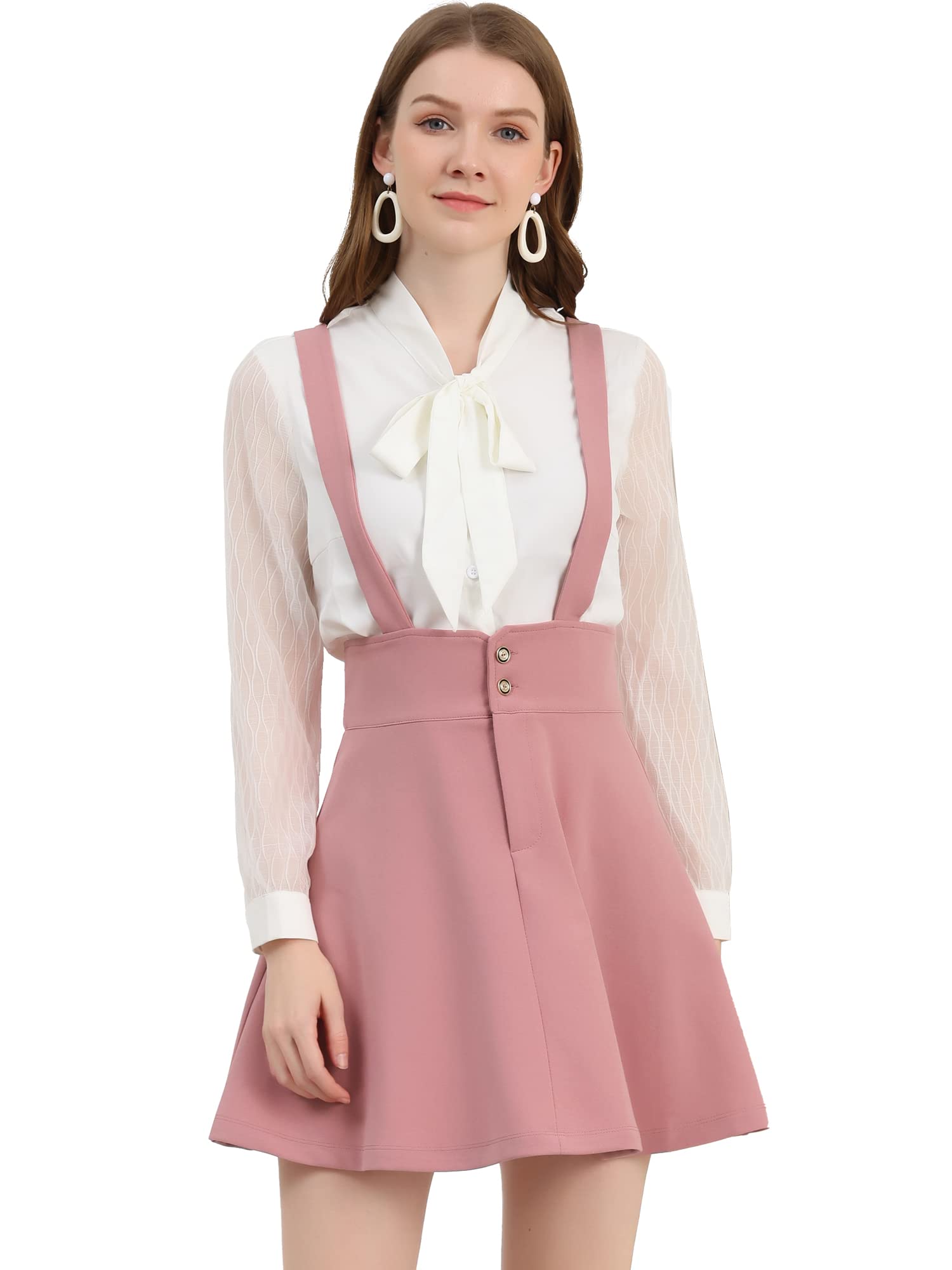 Allegra K Women's Adjustable Strap Fit & Flare Short Suspender Skirt - Casual Denim Overalls Dress for Spring Summer Outfits, Date Night & Weekend Wear