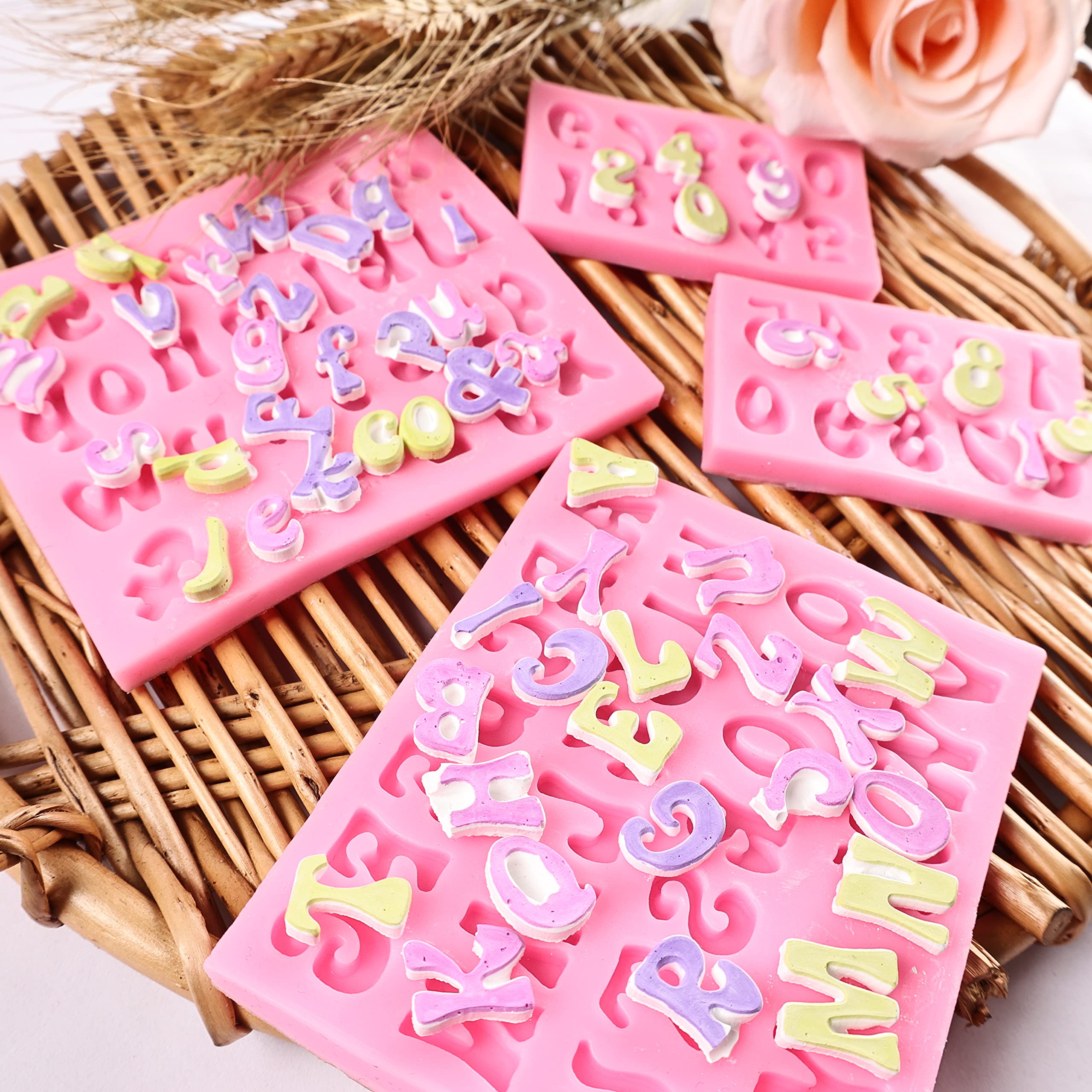Silicone Alphabet and Number Molds (0-9 & A-Z) - 4-Pack Reusable Fondant, Chocolate, and Baking Molds for Cake Decorating, Cupcake Toppers, and DIY Dessert Crafts - Perfect for Birthday Parties, Wedding Cakes, and Holiday Treats