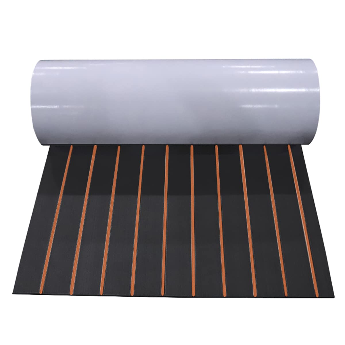 ECYC 23.62x94.49 Inch Non-Slip EVA Foam Boat Floor Decking Sheet - Waterproof Faux Teak Boat Deck Mat for Yachts, Boats & Swimming Pools (Black/Orange) - Perfect for Marine, Dock & Poolside Comfort
