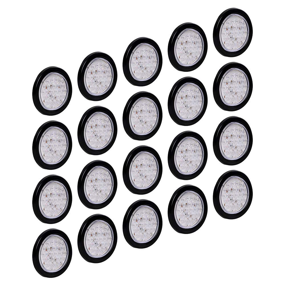 Astra Depot 20PCS 4 Inch Round Red 24-LED Clear Lens Tail Lights - Stop, Brake, Running & Park Lamps with Grommet & Plug for Truck, Trailer, RV, ATV, UTV, Boat - Perfect for Night Driving and Vehicle Safety Lighting