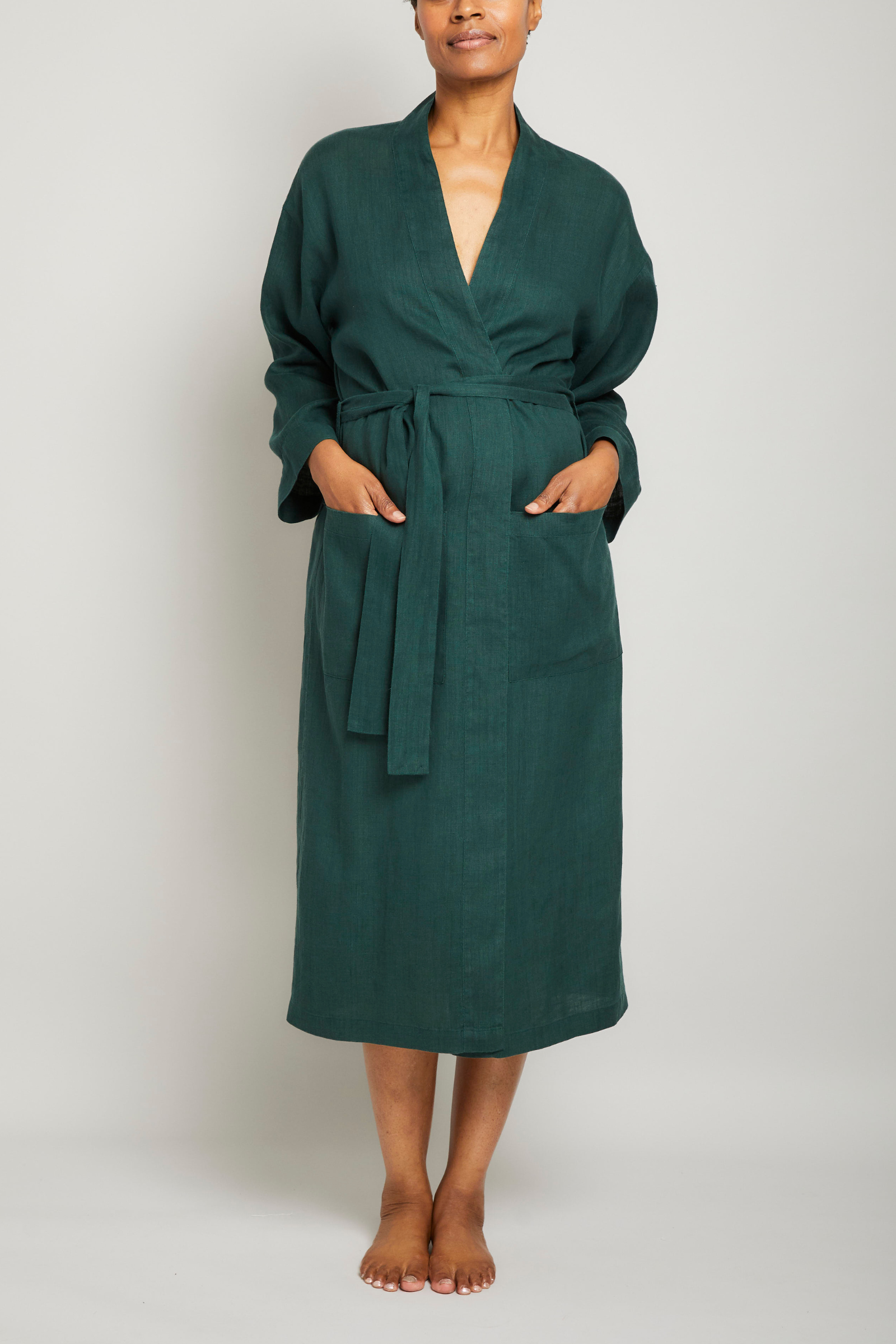 Premium Long Linen Robe for Women - Soft & Breathable Hunter Green Kimono - Perfect for Spa, Lounge & Beach Cover-Up