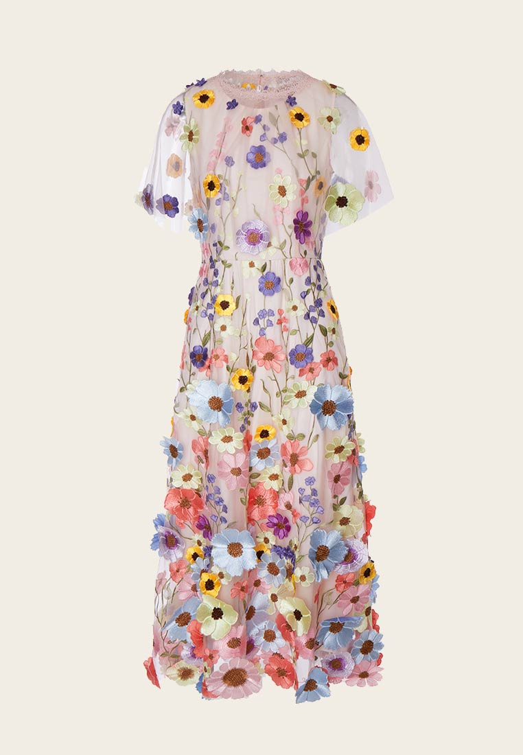 Elegant Light Pink Floral Embroidered Maxi Dress for Women - Perfect for Weddings, Parties & Special Occasions