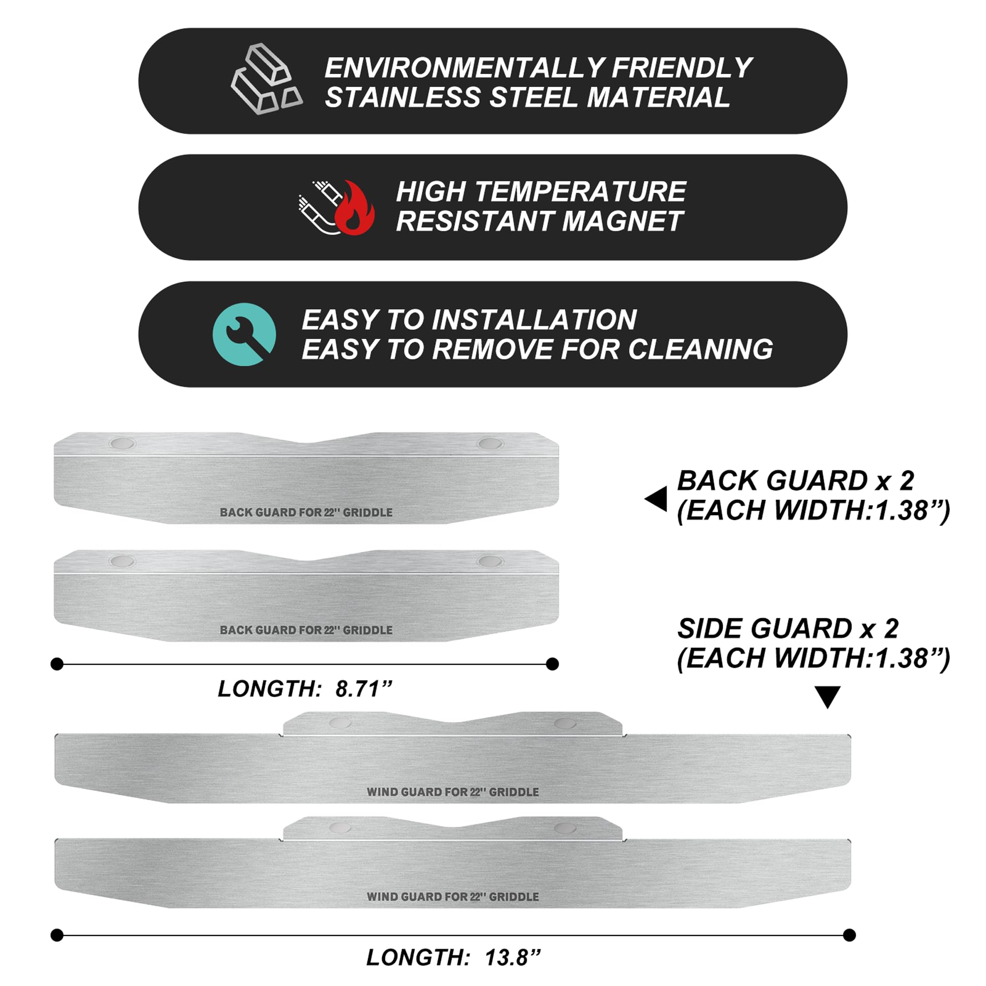 Upgraded Stainless Steel Magnetic Wind Guards for Blackstone 22