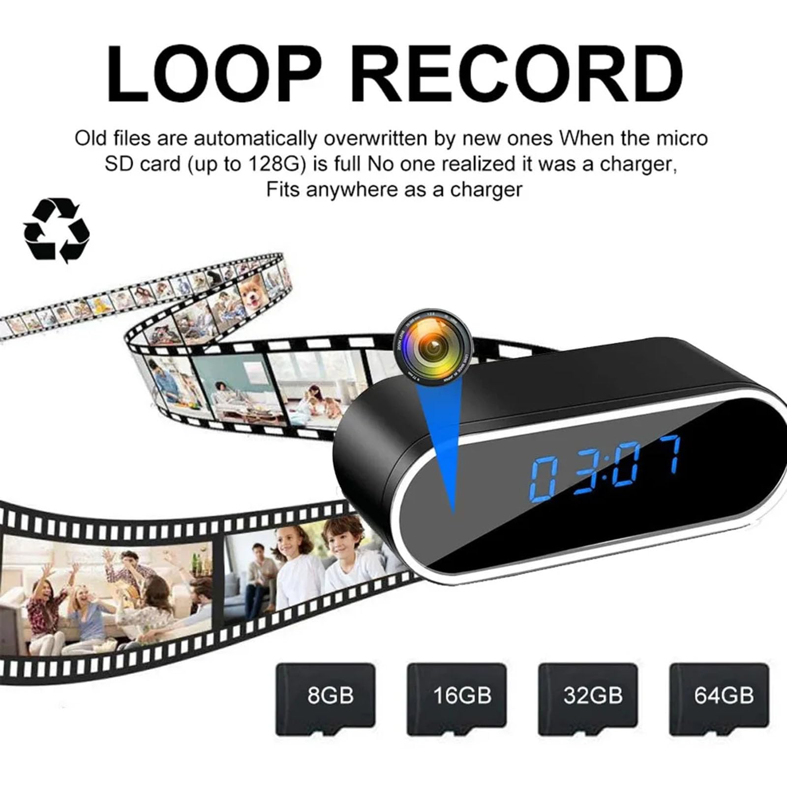 FKINGLRK Full HD 1080P Hidden Spy Camera Alarm Clock - WiFi Mini Nanny Cam with Motion Detection & Night Vision | Remote Monitoring via AP/IP | Perfect for Home Security, Baby Monitoring & Office Surveillance