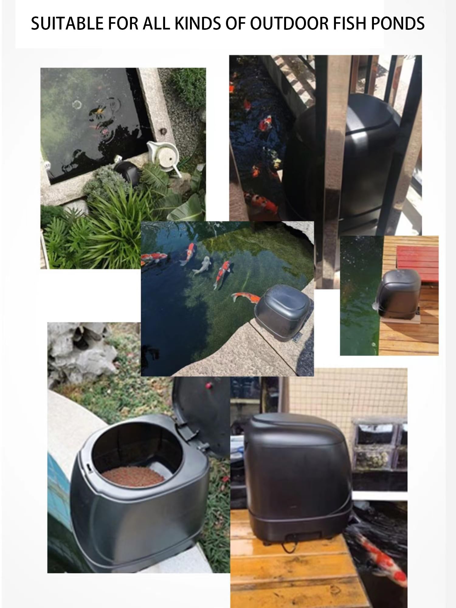 Automatic Fish Feeder for Outdoor Pond - 10L Battery Powered Koi Feeder with Timer - Perfect for Vacation & Summer Sun Protection - Ideal for Garden Ponds, Koi Ponds & Water Features
