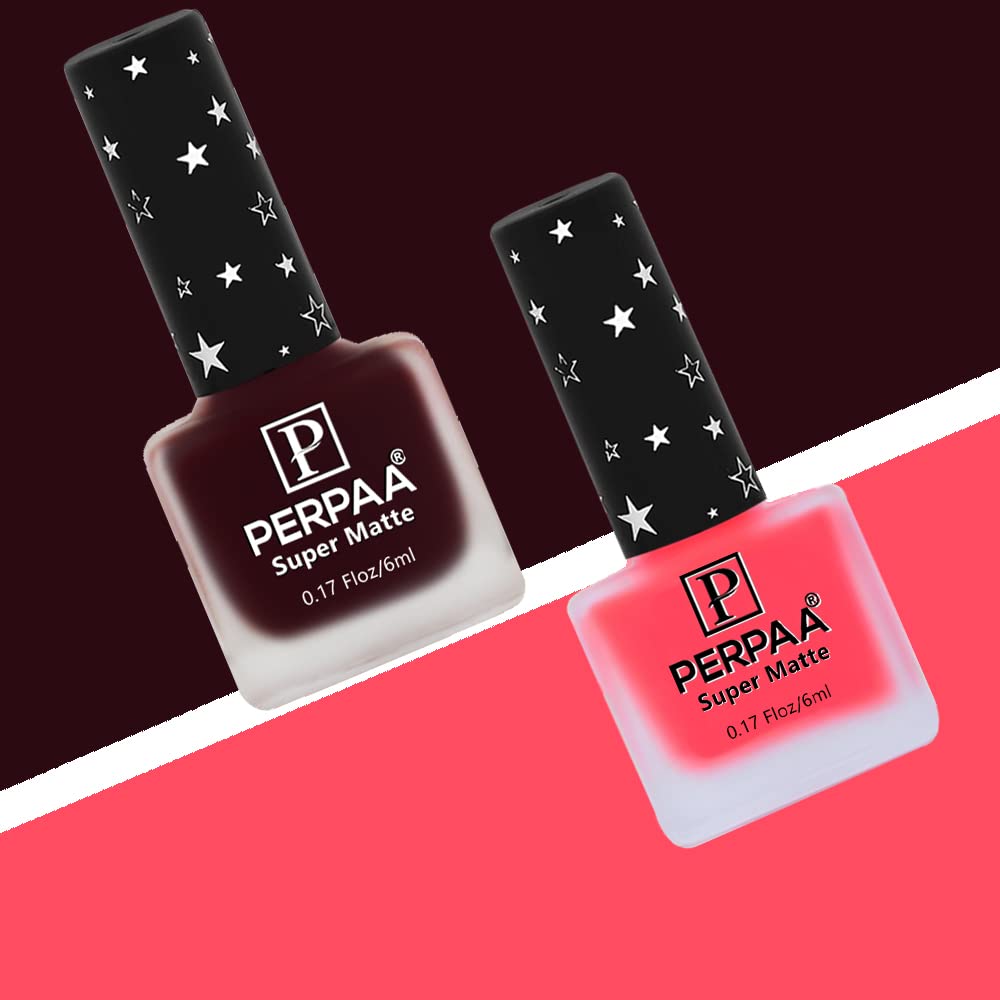 PERPAA® Super Matte Nail Polish - Non-Toxic, Long Lasting, Chip Resistant & Quick Dry Nail Enamel - Vegan & Cruelty-Free - Pack of 2 (Pink & Maroon) - Perfect for Everyday Wear, Special Occasions & Nail Art Designs