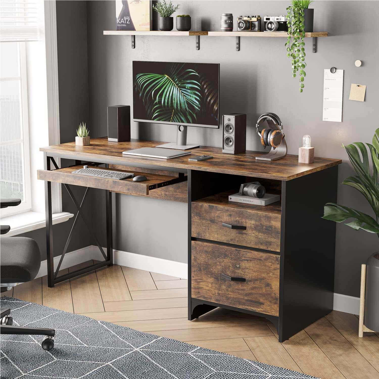 Bestier Computer Desk with Keyboard Tray & Storage Drawers - Home Office Desk for Work, Study & Gaming - Ergonomic Writing Desk for Small Spaces & Bedrooms