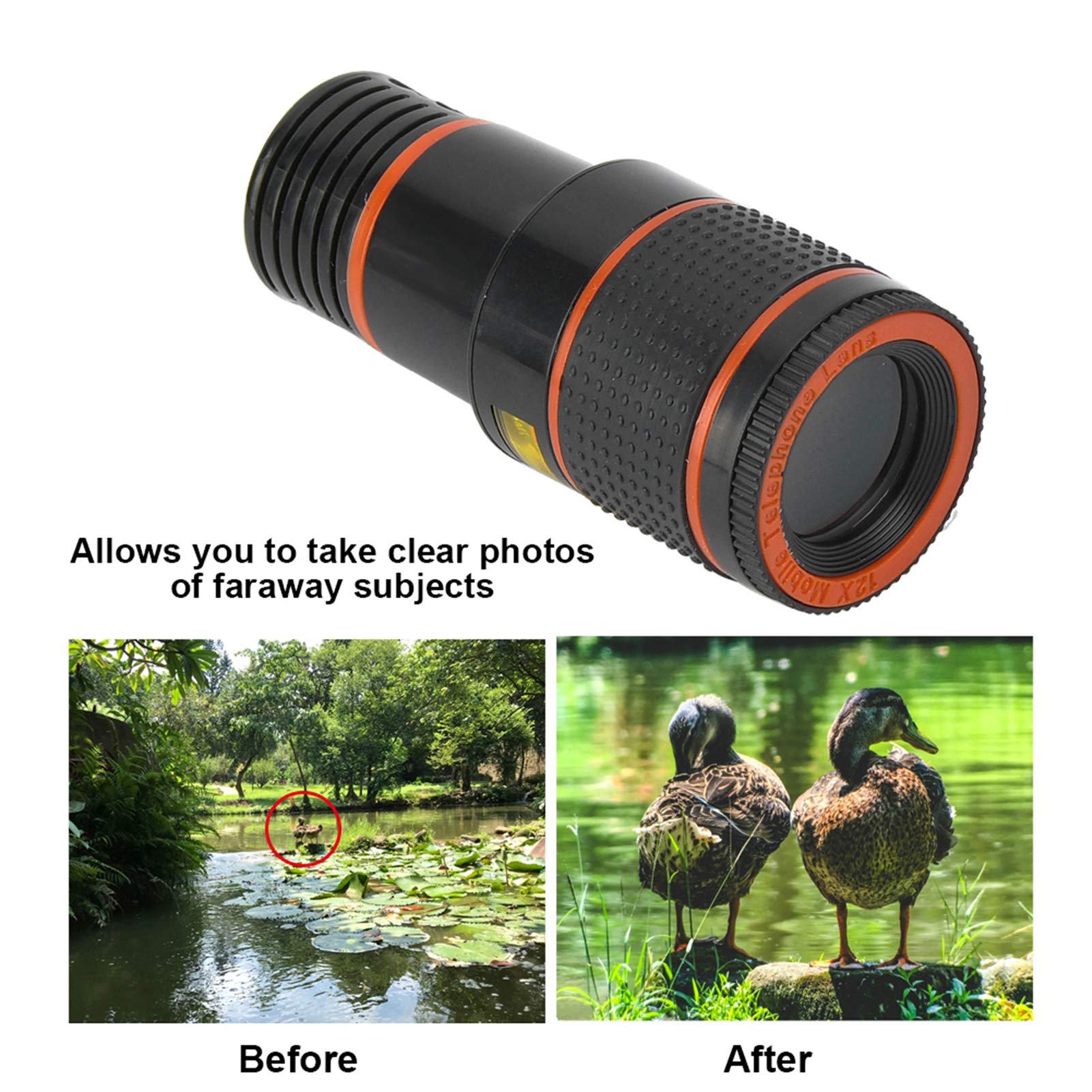 12X Telephoto Lens for Phone - Universal Clip-On for Mobile & Tablet - Perfect for Travel & Wildlife Photography