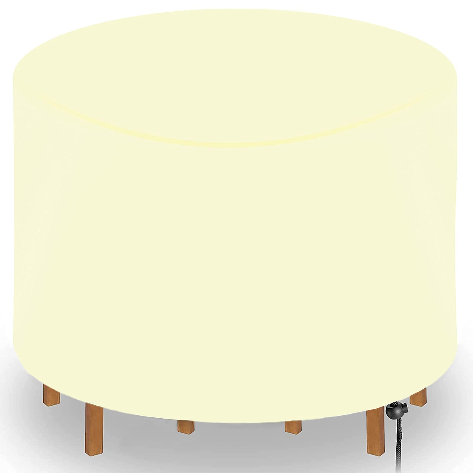 LXTDCH Waterproof Round Patio Table Cover - 420D Heavy Duty Outdoor Garden Furniture Protection, Windproof & UV Resistant - Fits 180x110cm Tables - Perfect for Backyard, Deck, and Poolside Use (White)
