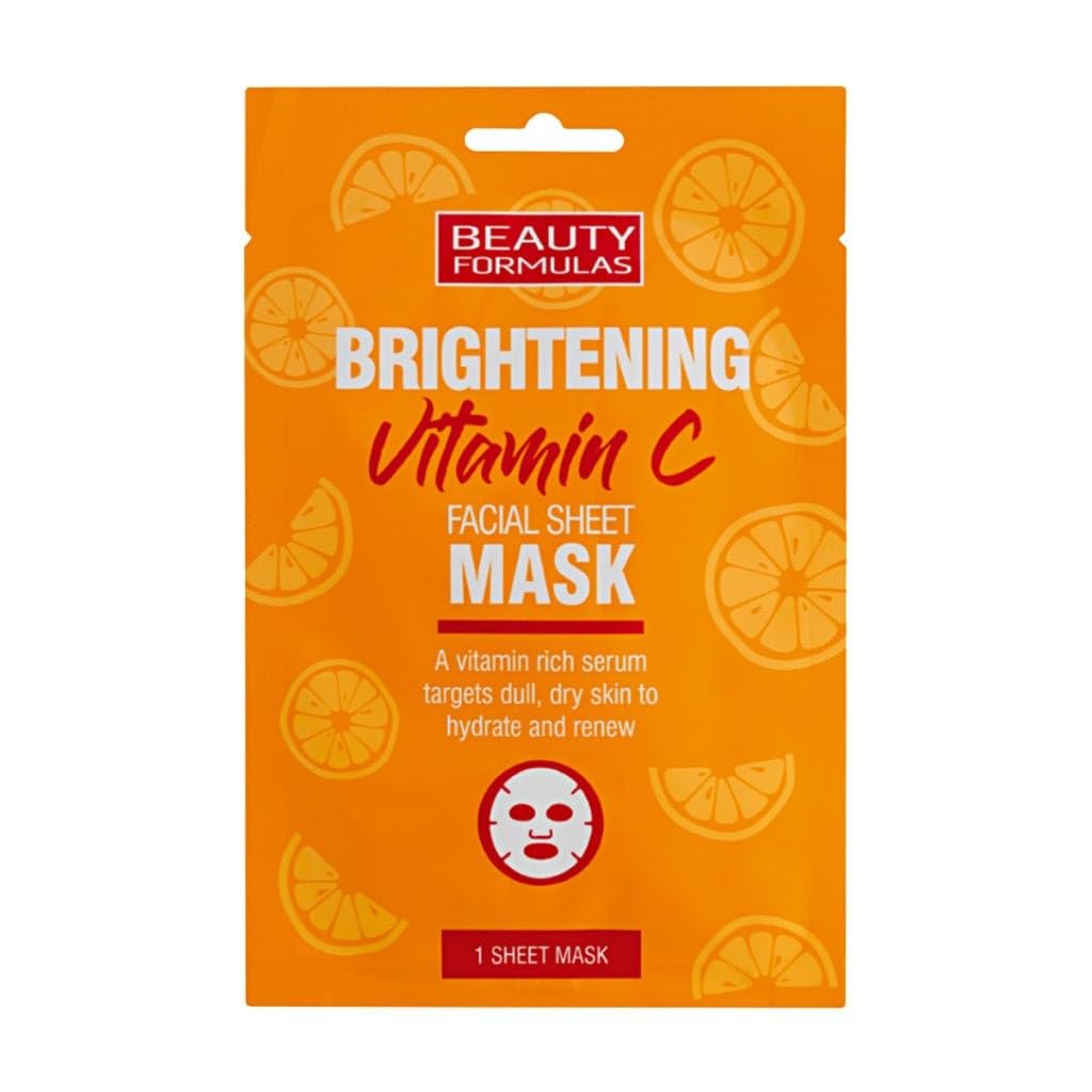 BEAUTY FORMULAS Vitamin C Brightening Facial Mask with Orange Extract - Hydrate & Glow for Radiant Skin - Perfect for Daily Skincare & Spa Nights
