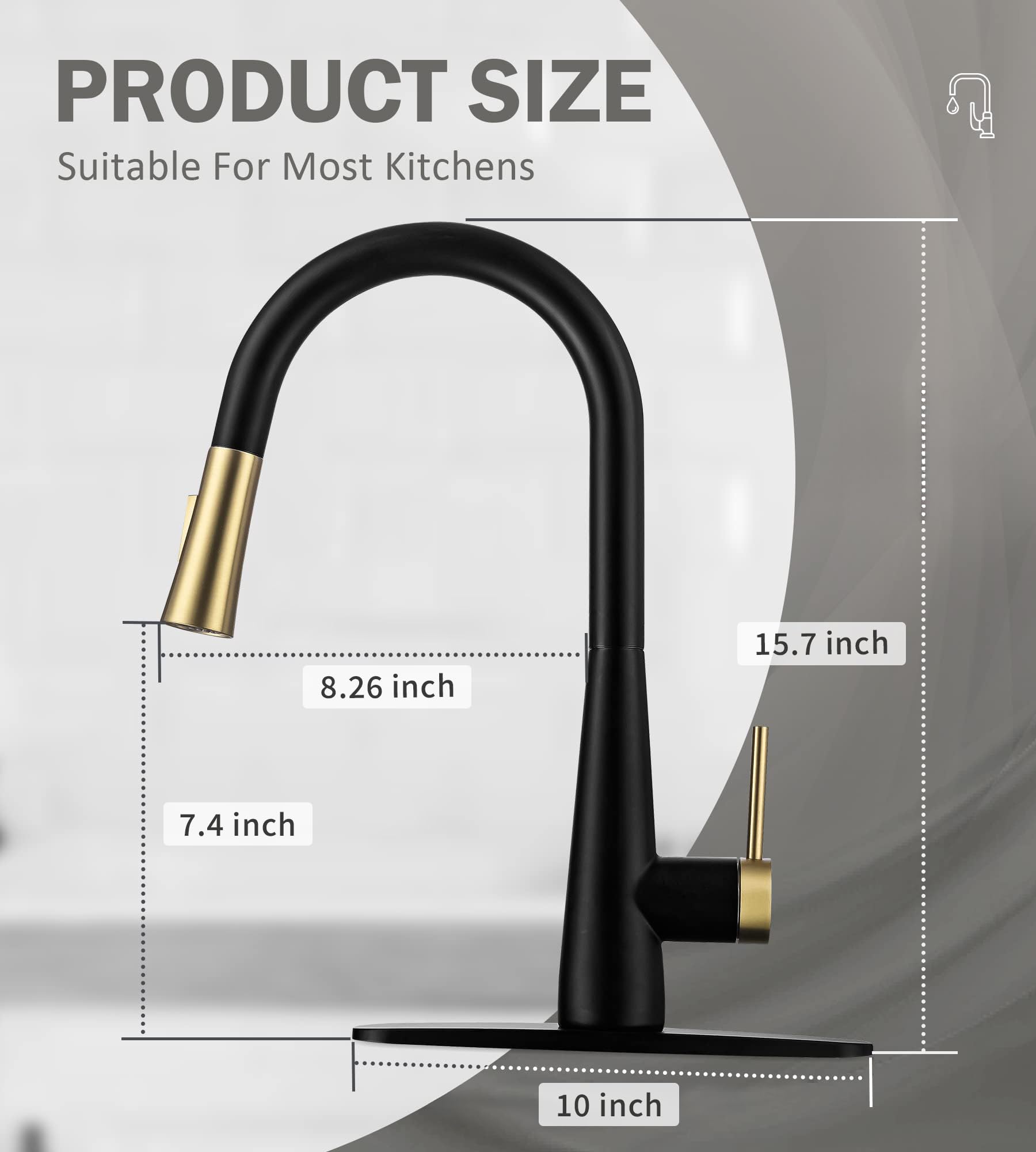 Black & Gold Kitchen Faucet with Pull-Down Sprayer - Modern Matte Black Stainless Steel for Home Kitchen