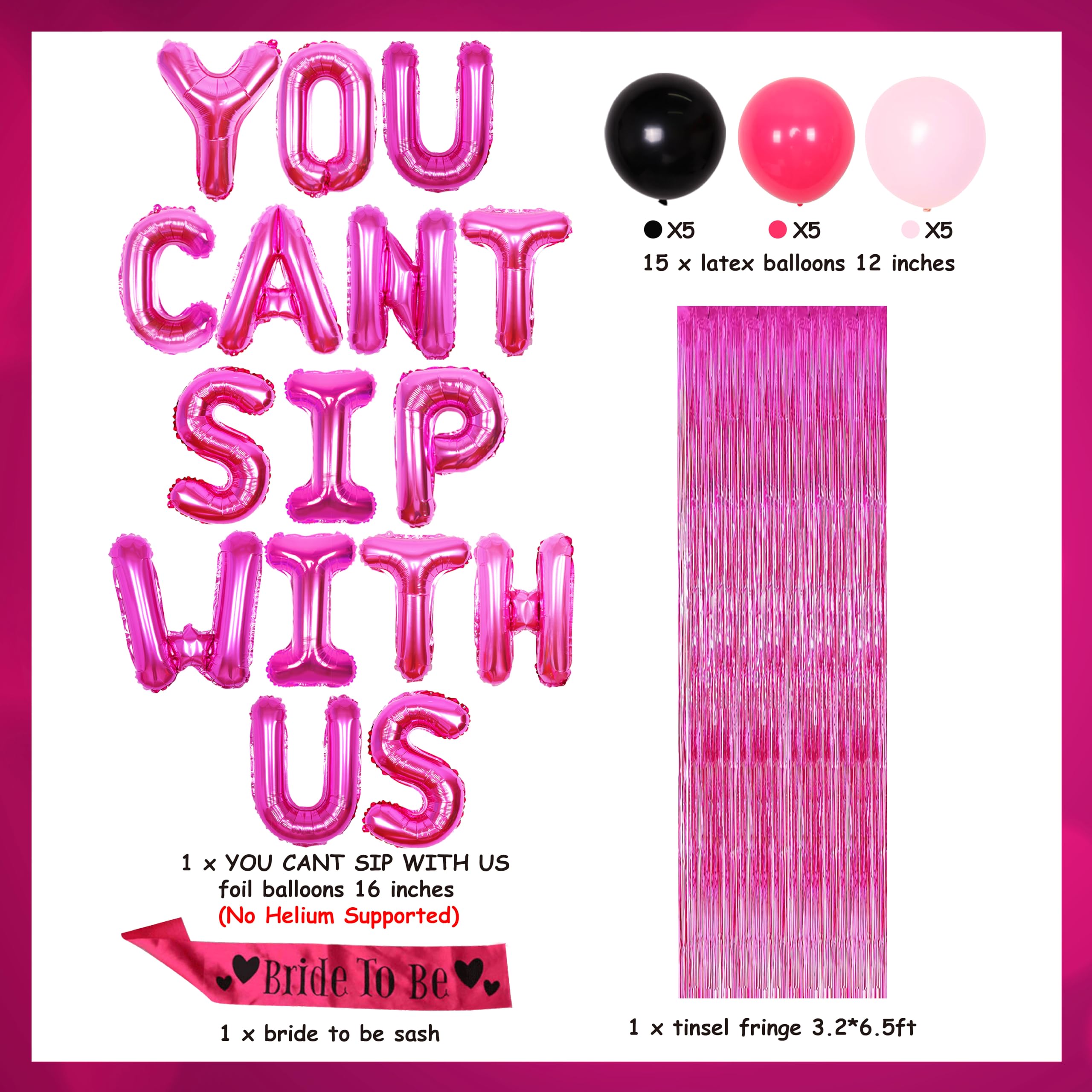 Hot Pink Bachelorette Party Decorations Set - Bride to Be Sash, Lip Balloon, Heart Ring Foil Balloon & Tinsel Curtain for Bridal Shower, Proposal Party & Girls Night | Perfect for Wedding Decor, Bridal Party & Bachelorette Celebrations