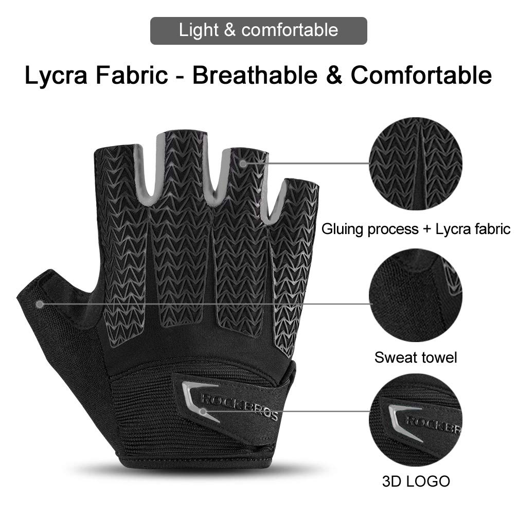 ROCKBROS Men's & Women's Cycling Gloves - Half Finger MTB Bike Gloves with Gel Padding, Shock Absorbing, Breathable & Anti-Slip for Road Biking - Perfect for Mountain Biking, Commuting & Long-Distance Cycling