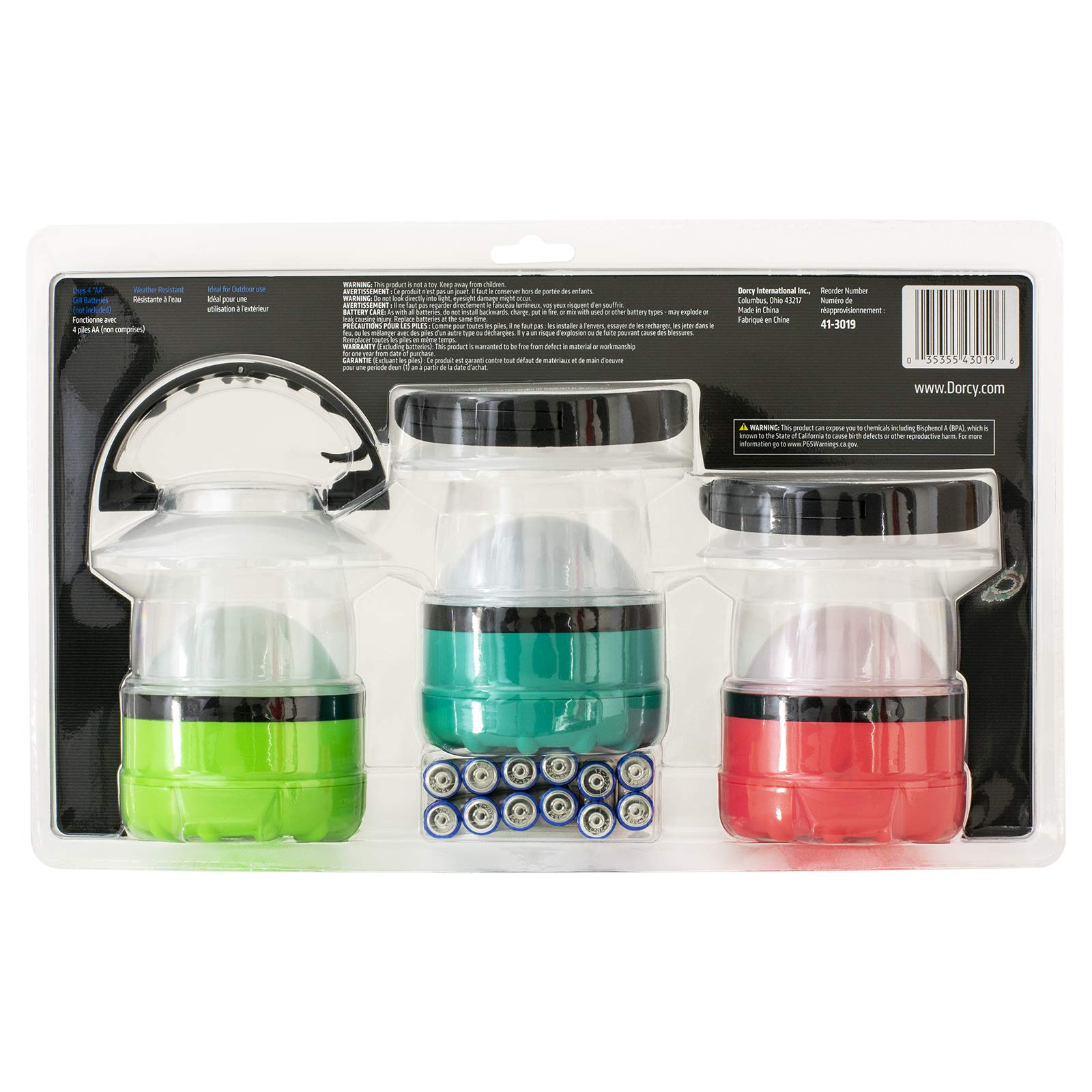 Dorcy 41-3019 4 LED Mini Lantern with Hanging Hooks - Battery Included, 3-Pack (Green) - Perfect for Camping, Emergencies & Outdoor Adventures