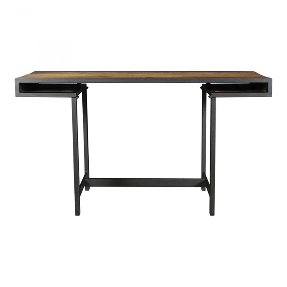 Brown Moe's Home Collection Parliament Wood Writing Desk with Sturdy Iron Frame - Perfect for Home Office, Study Room & Workspace