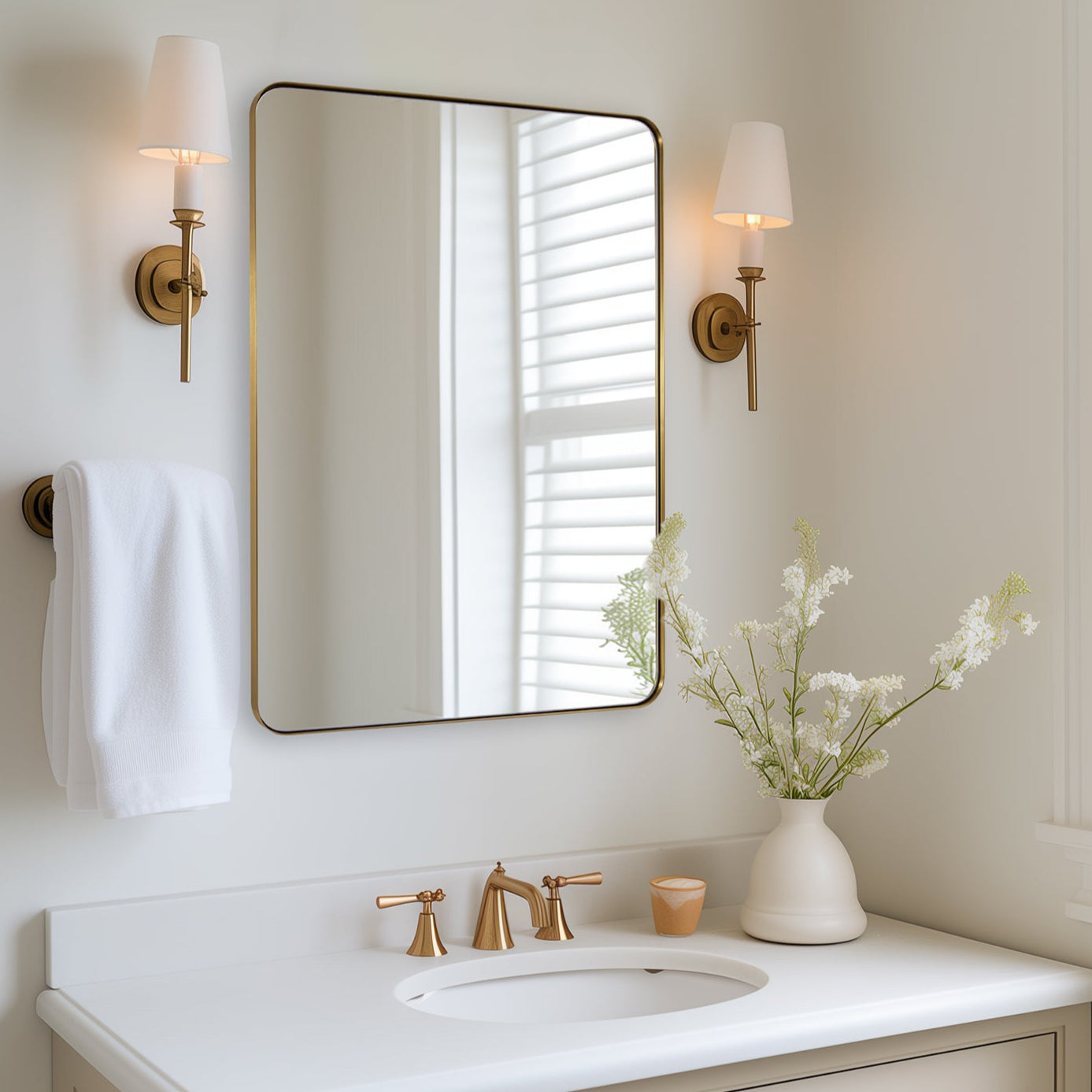 Modern Rounded Rectangle Bathroom Mirror with Stainless Steel Frame - Perfect for Vanity, Wall Decor & Home Decoration