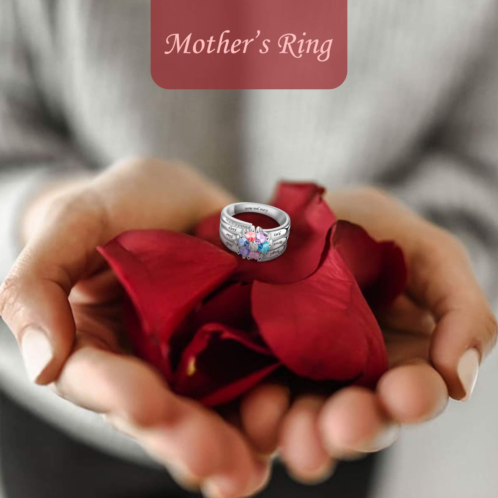 Personalized Mothers Rings with 4-8 Simulated Birthstones - Custom Family Name Jewelry for Mom & Grandma - Perfect Gift for Mother's Day, Christmas & Special Occasions - Ideal for Anniversaries, Family Reunions & Everyday Wear