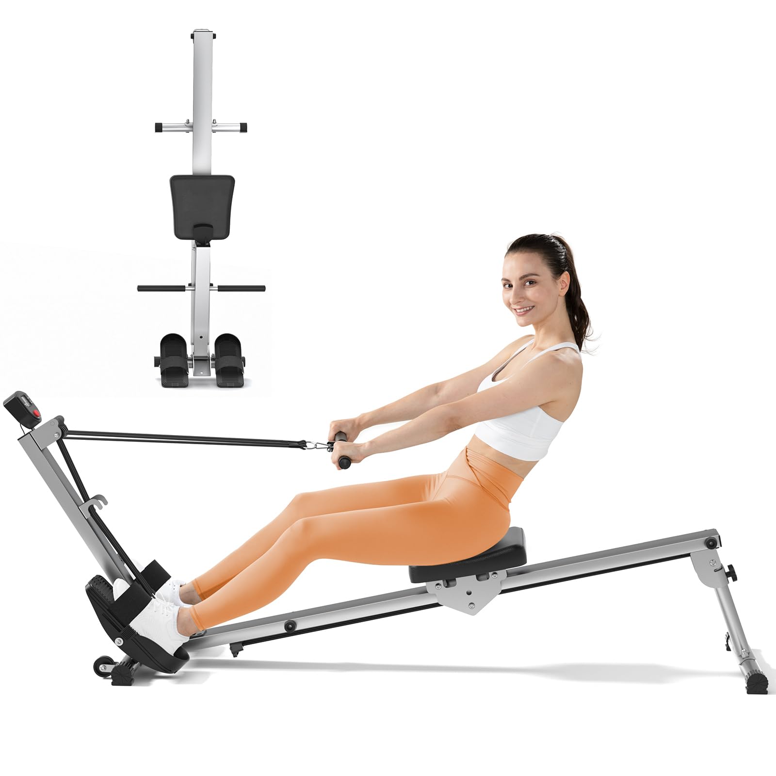 Premium Rowing Machine for Home Gym - Adjustable Resistance, Ultra-Quiet Rower with 300LBS Weight Capacity | Perfect for Cardio Workouts, Full-Body Training & Small Space Fitness